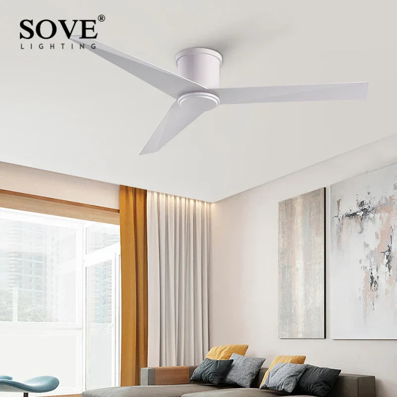 Modern Low Floor Aluminum Blade Ceiling Fan with Remote Control, No Light