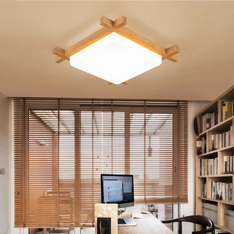 Wood Lampshades Flush Mount Ceiling Light for Living Room Bedroom