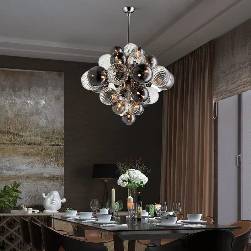 Glass Globe LED Chandelier: Nordic Luxury Metal Pendant Lighting for Living Room