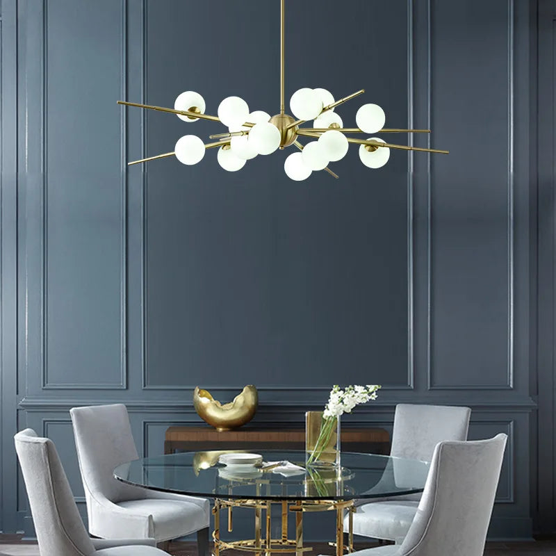 Modern Glass Ball LED Chandelier Gold/Black Pendant Lamp for Living & Dining Spaces