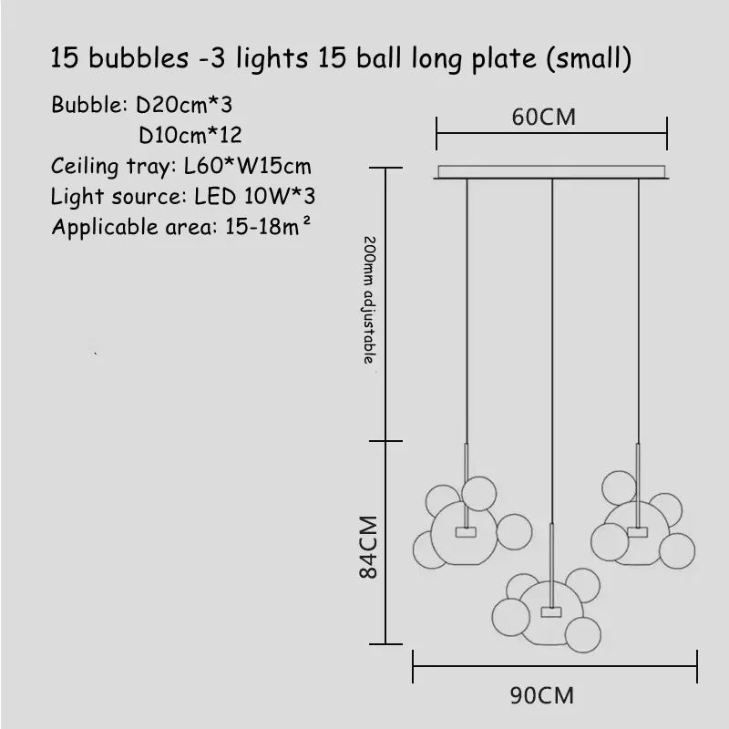 Bubble Glass LED Chandelier for Kids Room Kitchen Office Restaurant