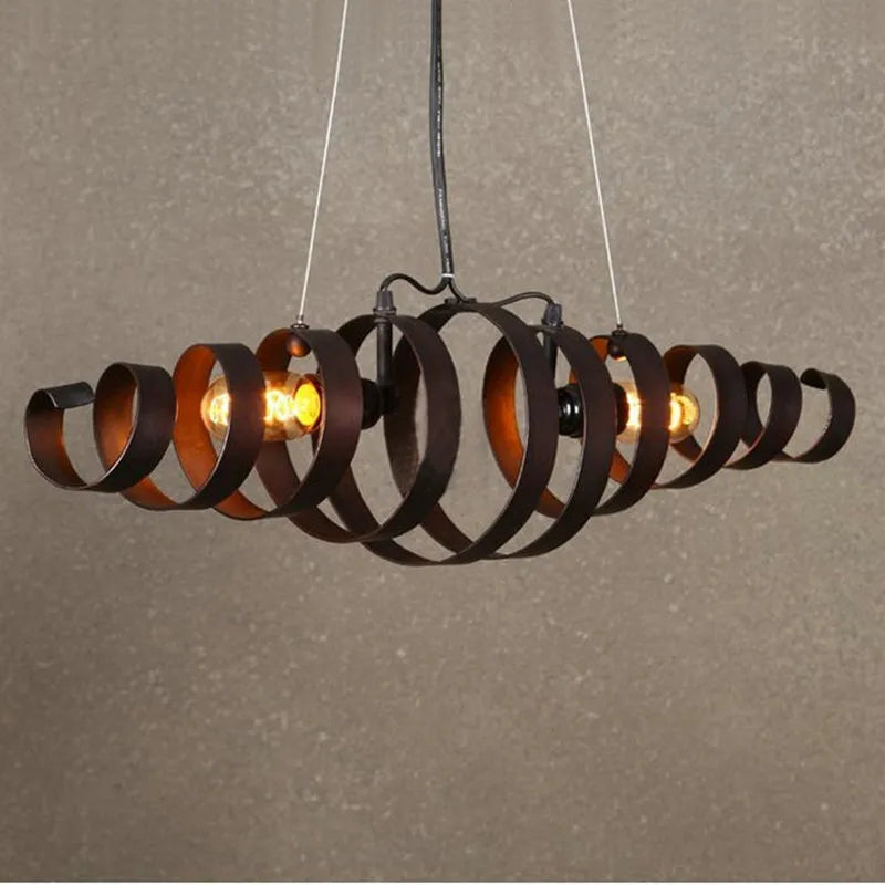 Spiral Metal Pendant Light: Retro Rustic Kitchen Ceiling Suspension Bar Lamp