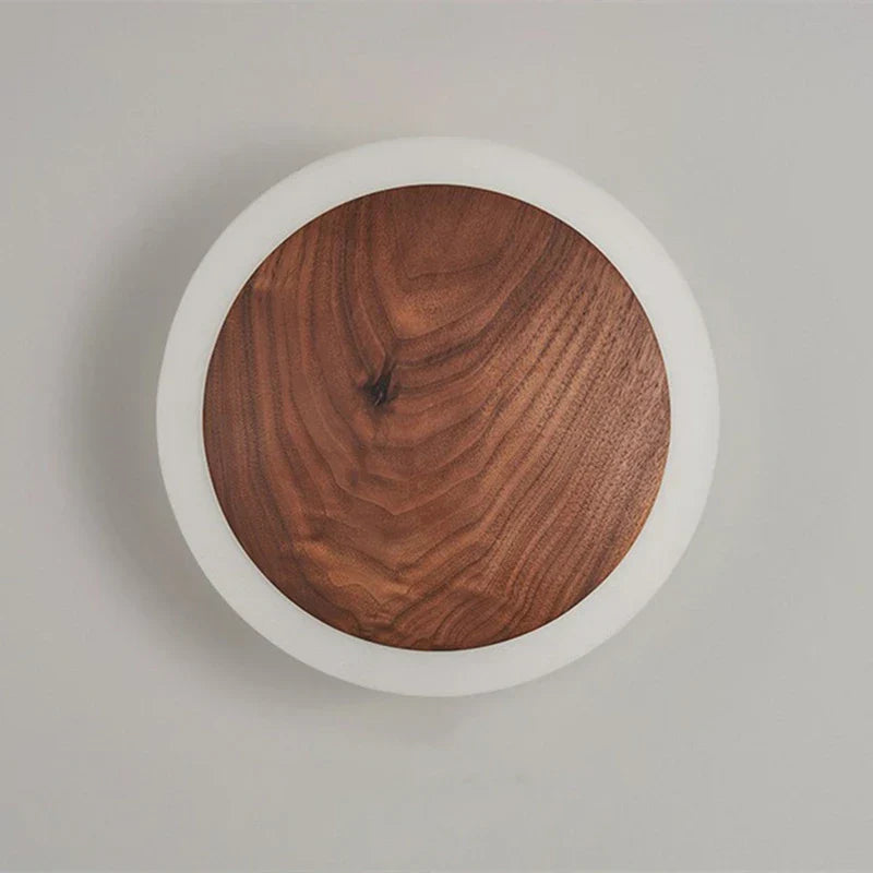 Walnut Round Solid Wood LED Wall Light for Bedroom Living Room Kitchen