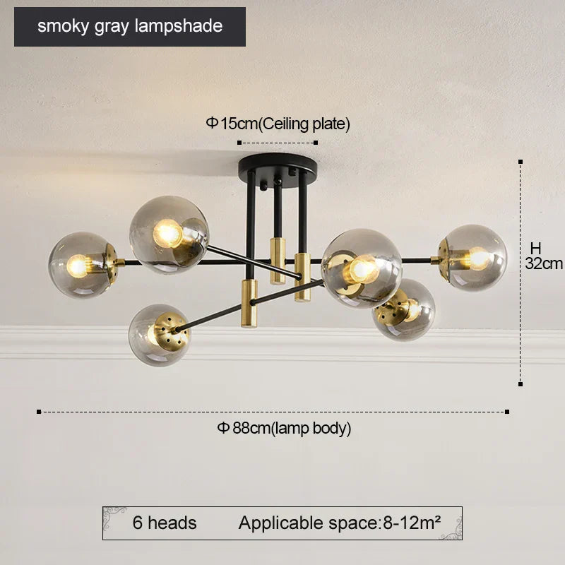 Black & Gold LED Round Ball Chandelier - Elegant Lighting Fixture for Home