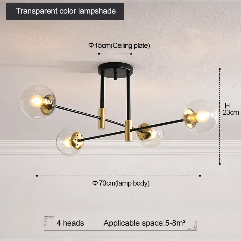 Black & Gold LED Round Ball Chandelier - Elegant Lighting Fixture for Home