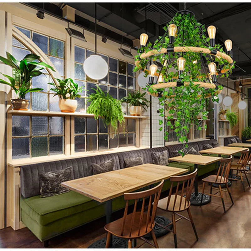 Green Leaf Chandelier: Multi Heads Simulation for Bar, Milk Tea Shop, Corridor Lighting