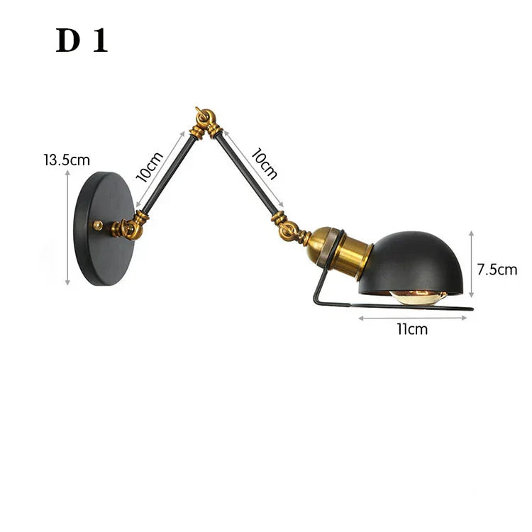 Vintage Loft Adjustable Wall Lamp Black Swing Arm Sconce Wall Lights