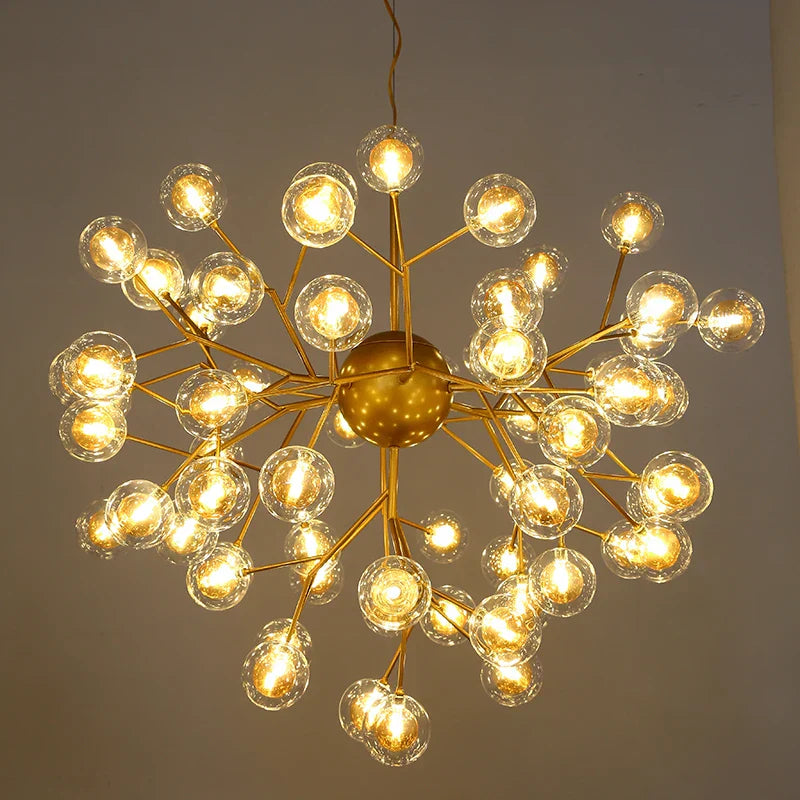 Heracleum Firefly Glass Ball Chandelier: Gold Luxury Lighting for Dining Kitchen Staircase