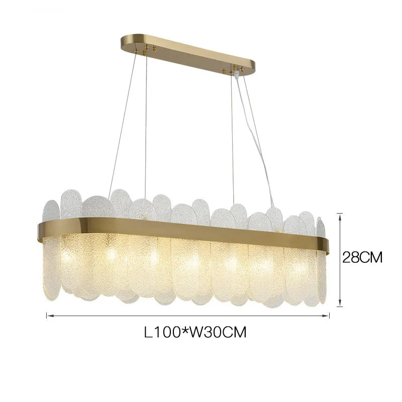 Luxury Gold Metal LED Chandeliers with Adjustable Brightness and Grey/White Glass