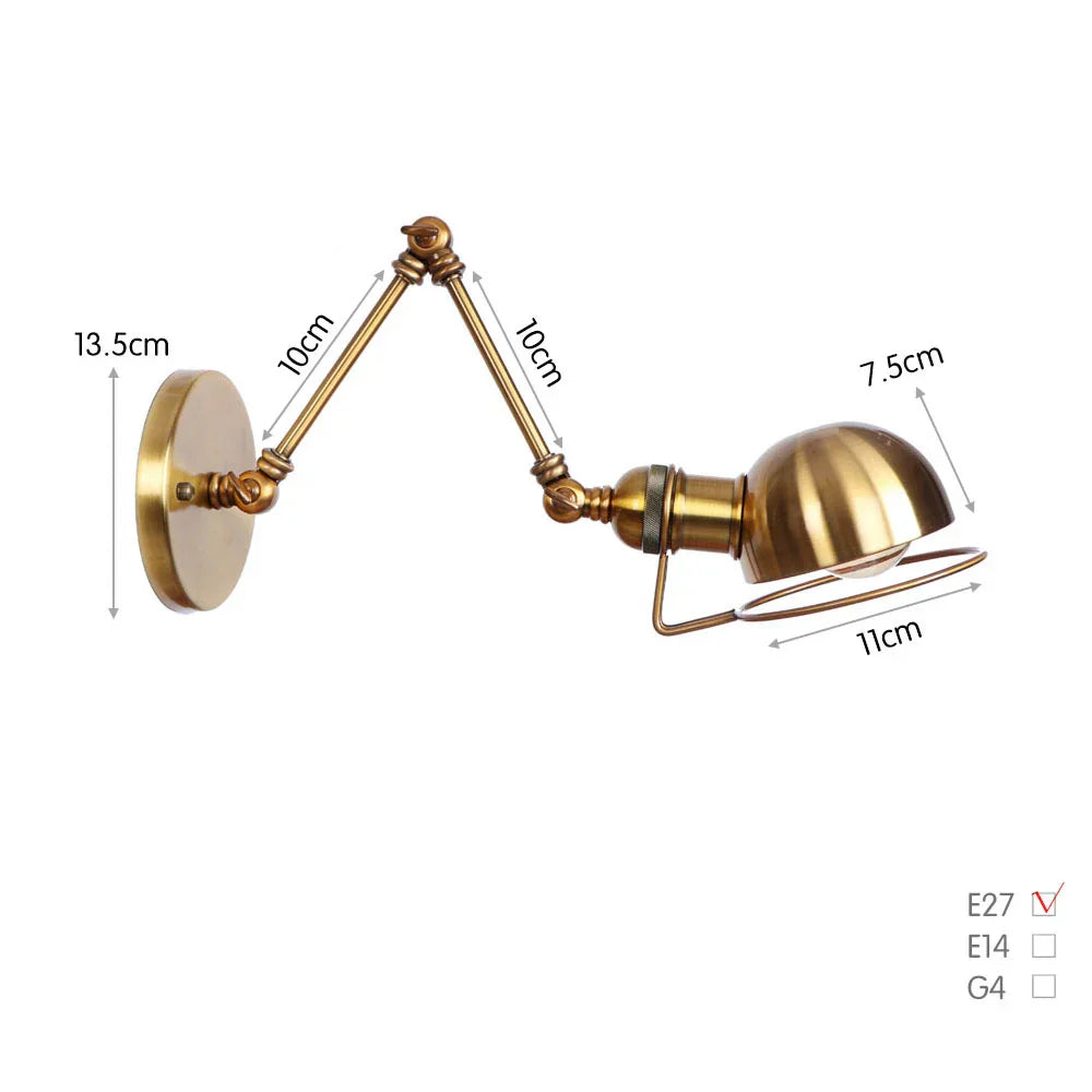 Swing Arm LED Wall Lamp Adjustable White Black Bedside Study Loft Vintage Reading Light