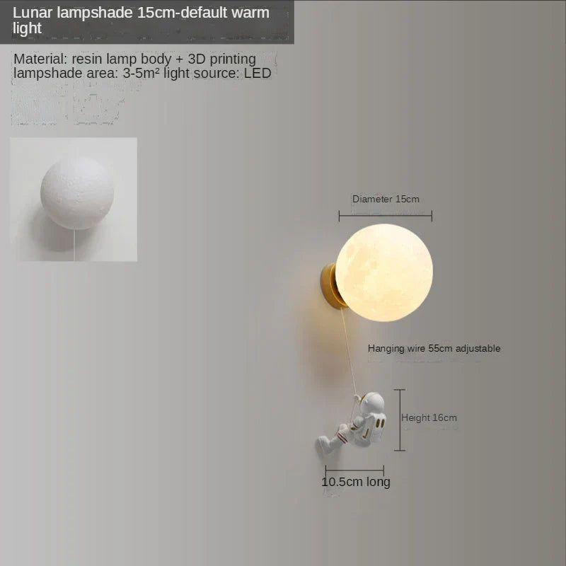 Astronaut Moon Wall Lamp: Creative 3D Printing Light for Kids' Bedroom.