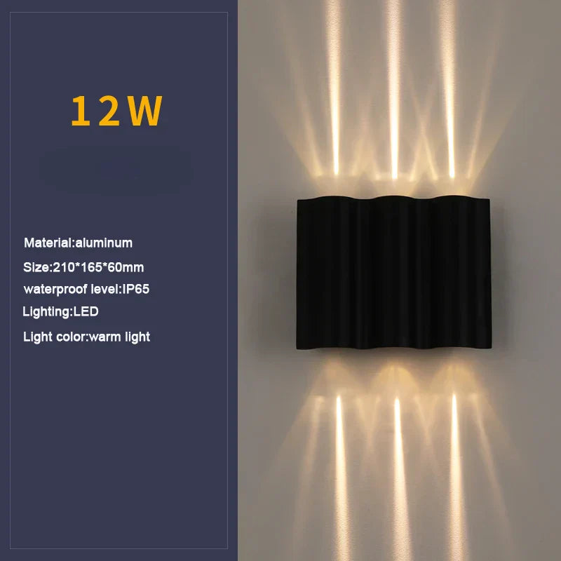 12W Black Outdoor LED Sconce Light IP65 Waterproof Alumunim Garden Villa Porch Lamp