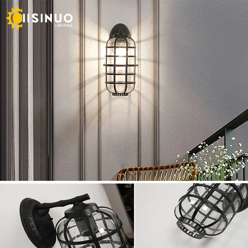 Retro Vintage Black Glass Outdoor Wall Sconce Luminaire