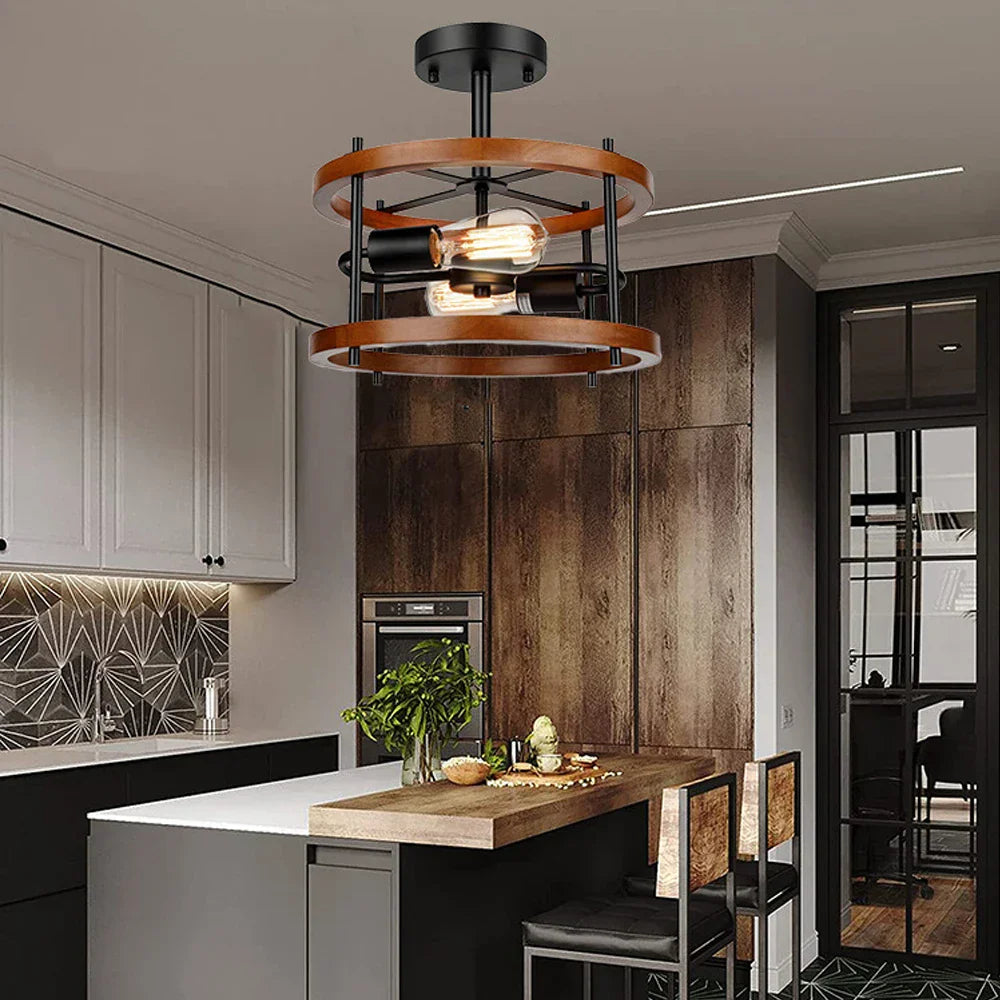 Round Iron Ceiling Lamp for Bedroom Kitchen Living Room Industrial Lighting