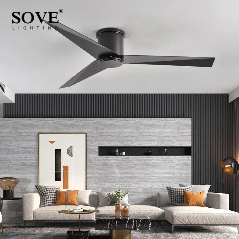 Modern Low Floor Aluminum Blade Ceiling Fan with Remote Control, No Light