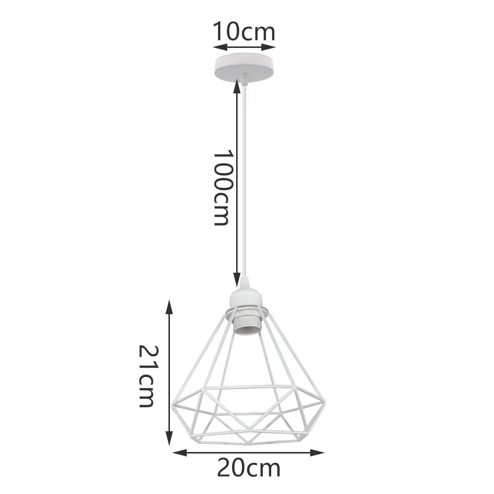White Cage Industrial Pendant Light Fixture - Modern Loft Hanging Lamp