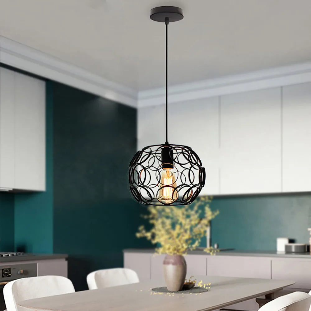 Industrial Iron Pendant Lights Modern Metal Cage E27 LED Hanging Lamp for Home & Restaurant