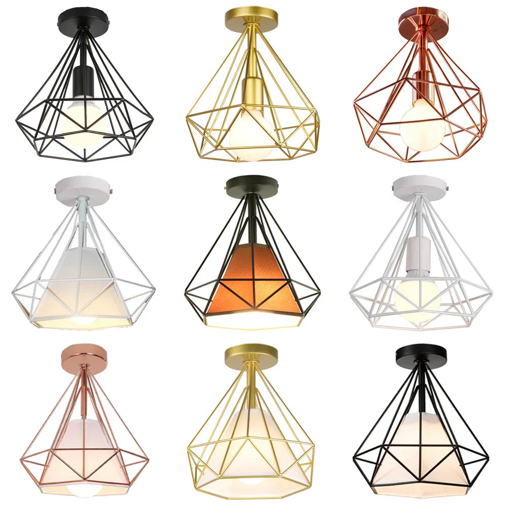 Iron Cage Ceiling Lamp: Modern Nordic LED Light Fixture for Kitchen, Living Room, Bedroom