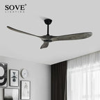 60" Vintage Wood Ceiling Fan w/ Remote Control, No Light, DC Fans 220V