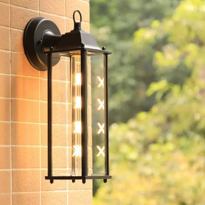 Black Finish Wall Lantern with Frosted Glass Shade for Outdoor Use