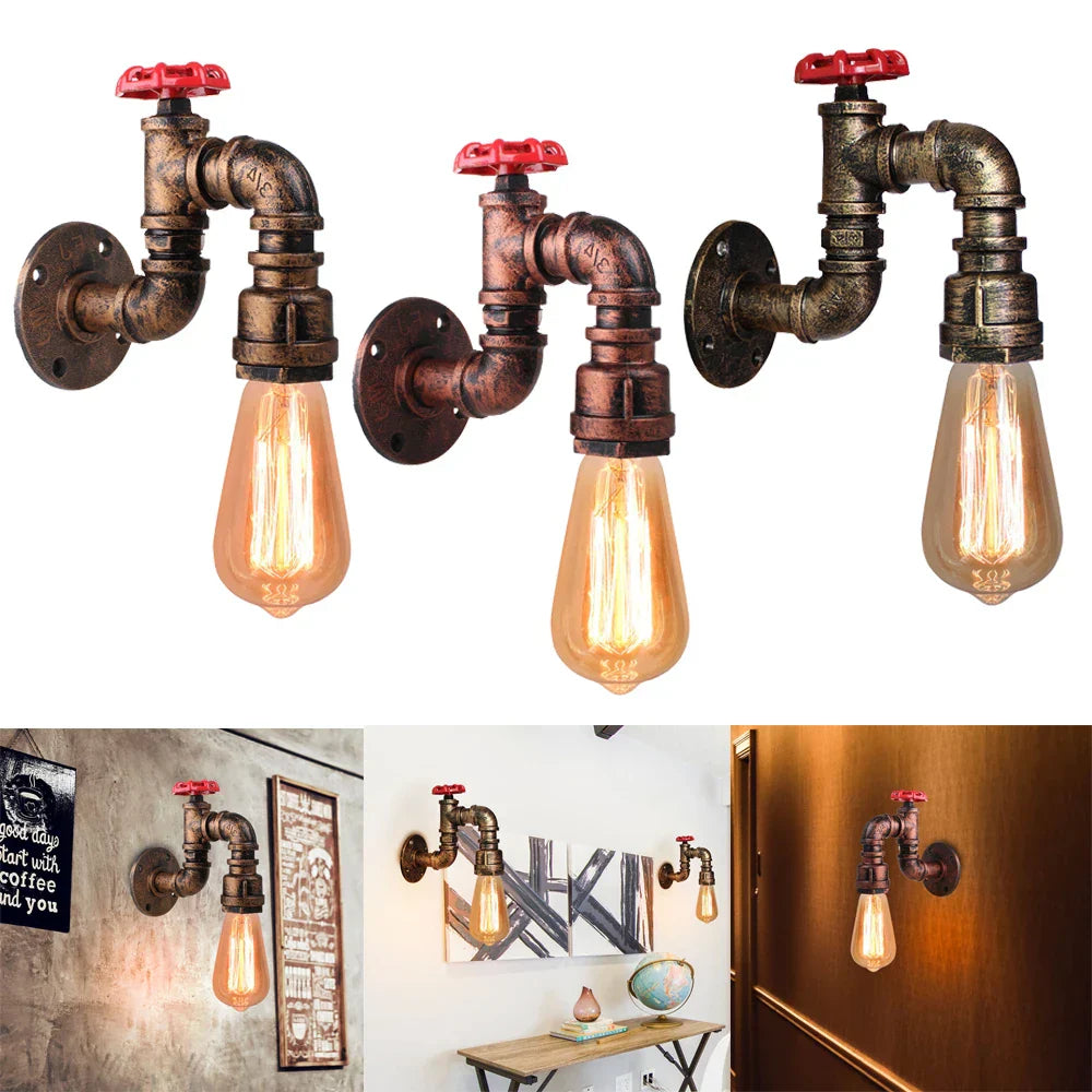 Iron Water Pipe Wall Lamp E27 Loft Bar Lighting Fixtures