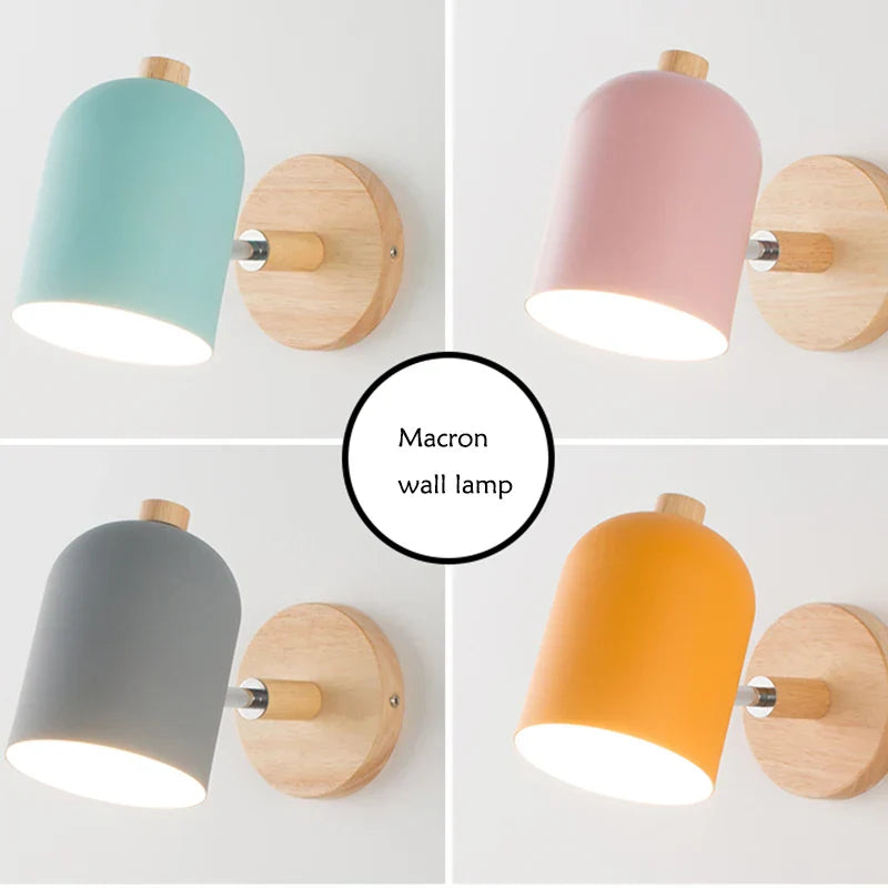 Nordic Wooden Wall Sconce Bedside Lamp for Bedroom Reading, 6 Macaroon Colors