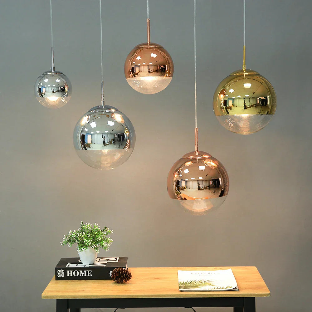 Silver Mirror Ball LED Pendant Light for Kitchen Living Room Bedroom