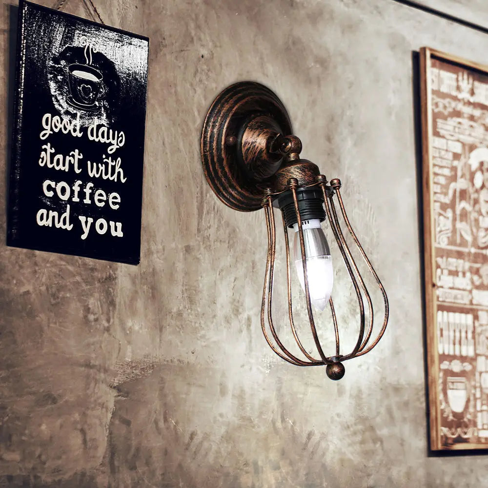 Adjustable Industrial Wall Light Rustic Wire Metal Cage Sconce