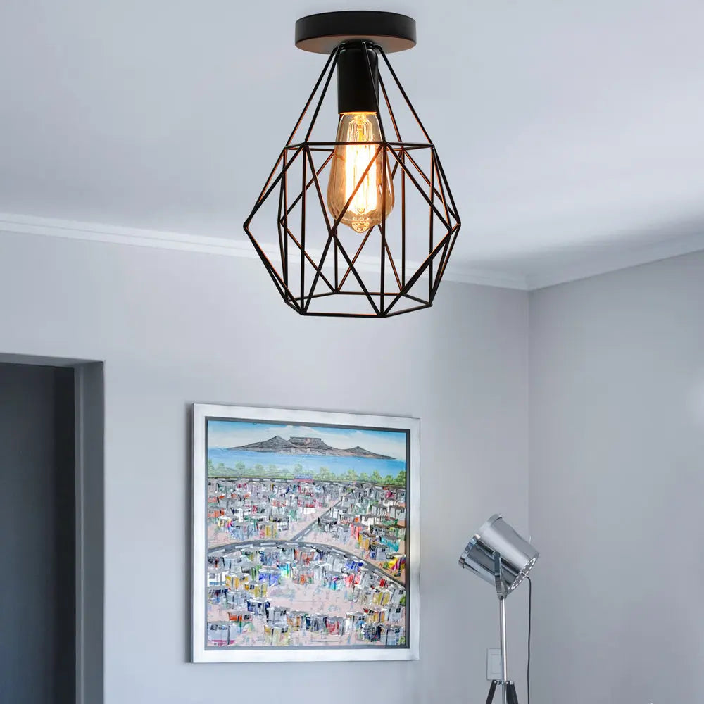 Iron Cage Chandelier Loft Ceiling Light for Kitchen Bedroom Living Room