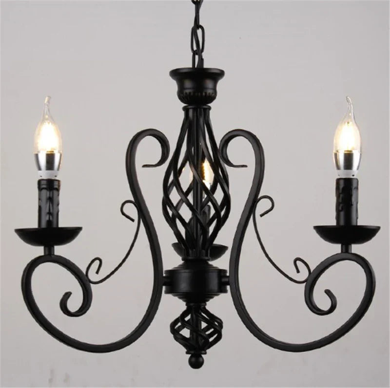 Black Wrought Iron Loft Chandelier for Living Room, Bar, Restaurant - Retro Industrial Style