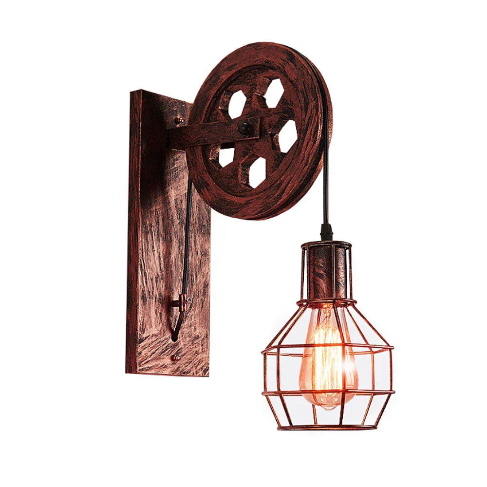 Industrial Pulley Wall Light - Retro Loft Sconce Fixture for Home, Cafe, Bar
