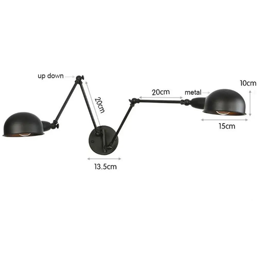 Double Swing Arm Wall Lights Bedside Sconce E27 Lighting Decor