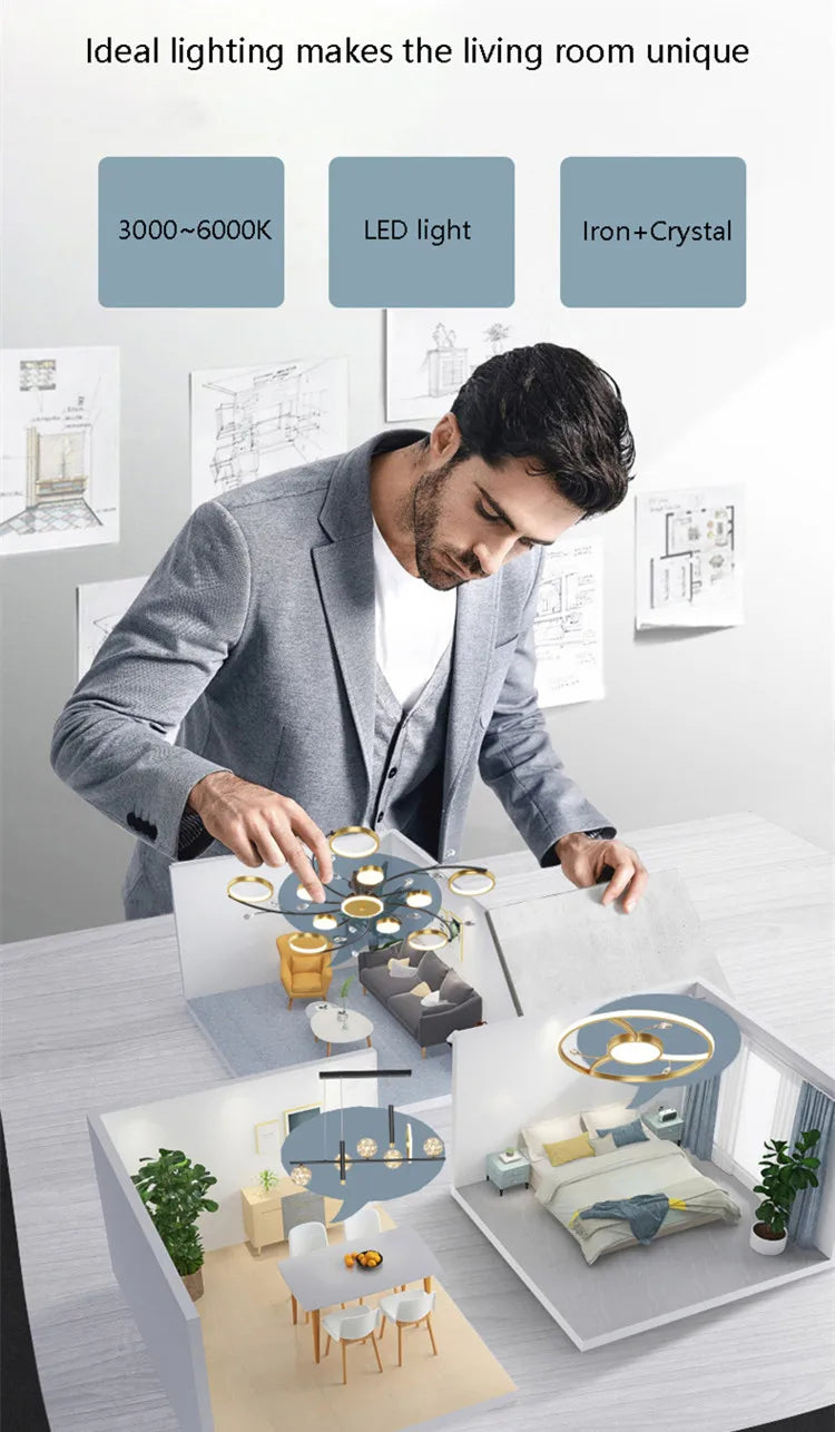 LED Chandelier: Modern Whole House Indoor Lighting for Bedroom, Living Hall, and Dining Room