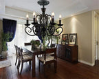 Black Wrought Iron Loft Chandelier for Living Room, Bar, Restaurant - Retro Industrial Style