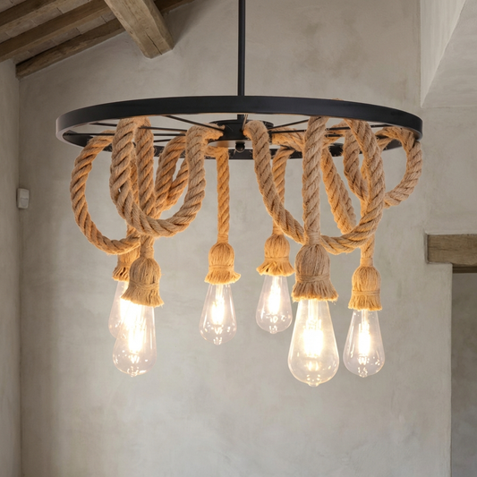 Hemp Rope Industrial Six Head Chandelier
