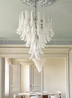 Murano White Glass Petals Chandelier