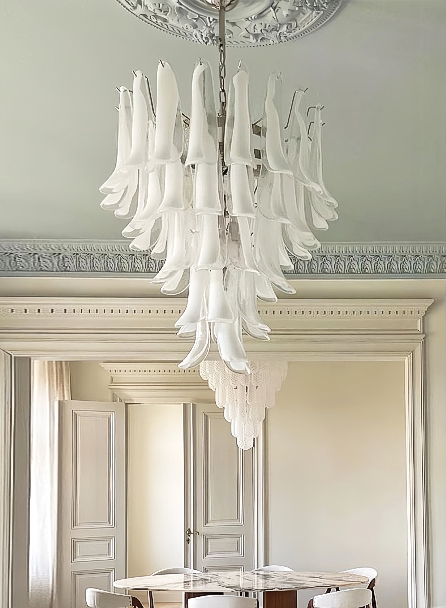 Murano White Glass Petals Chandelier