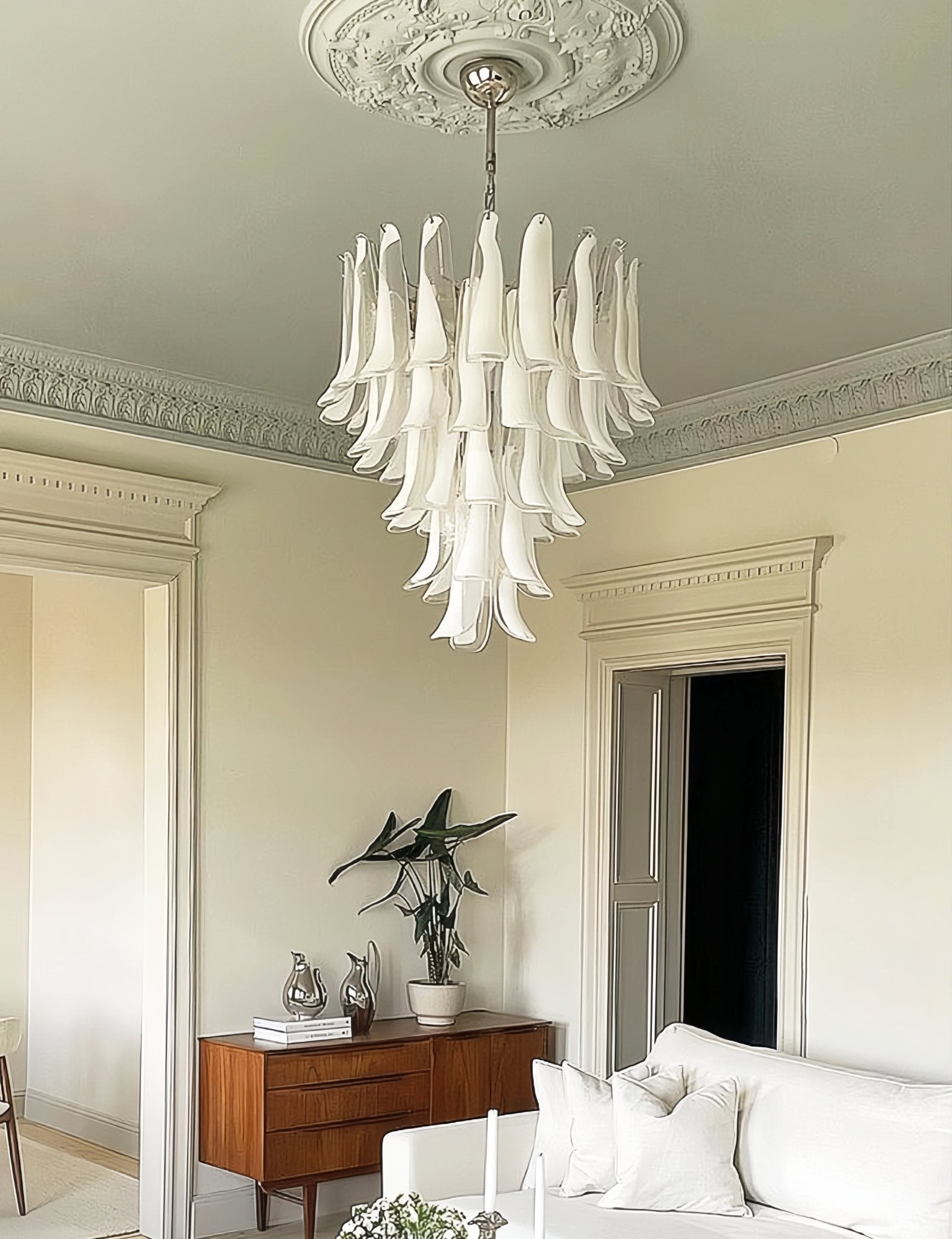 Murano White Glass Petals Chandelier