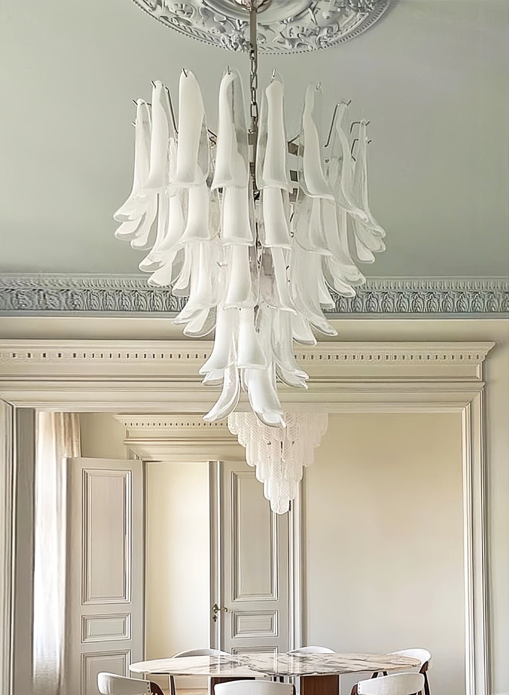 Murano White Glass Petals Chandelier