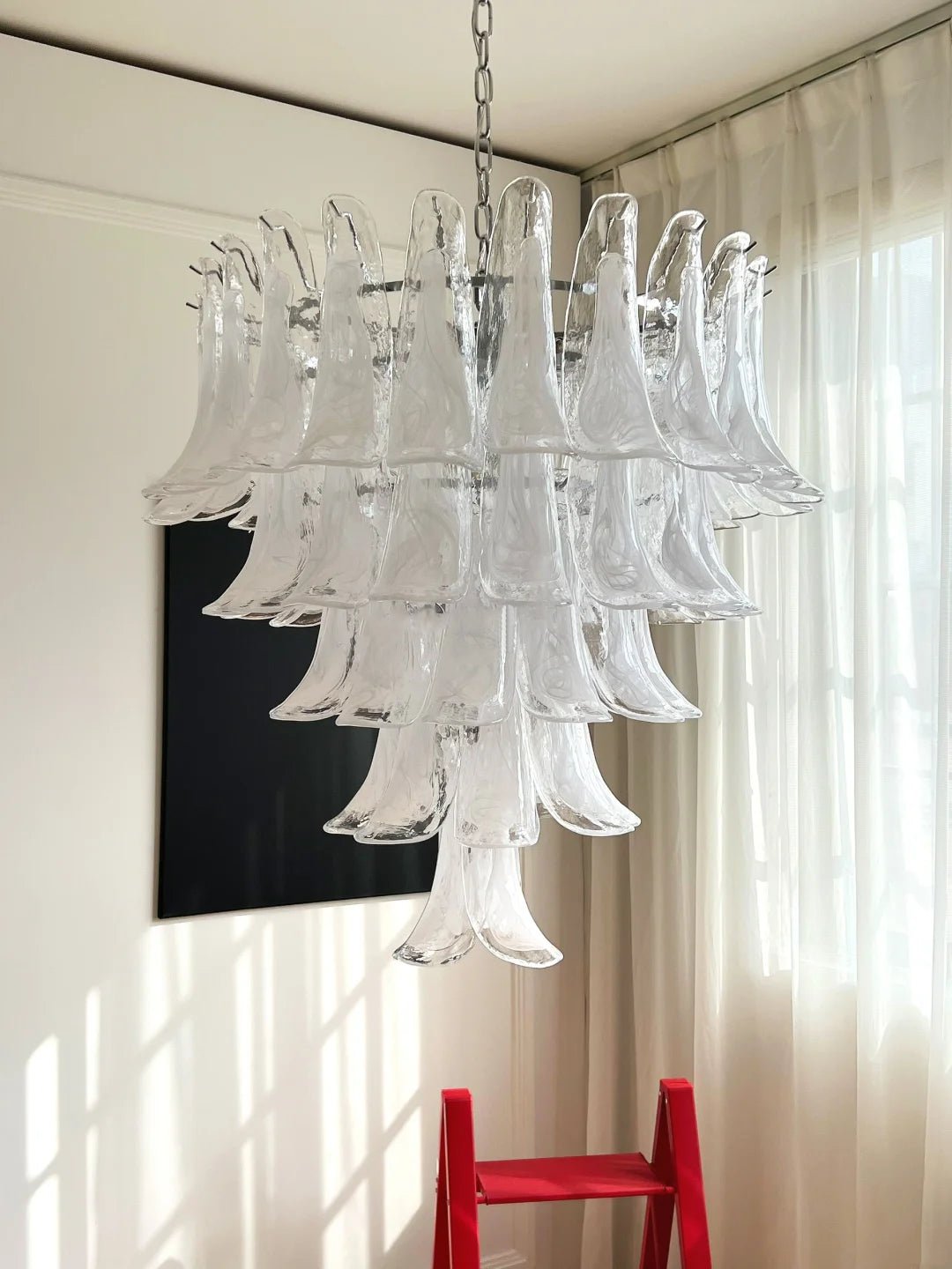 Murano White Glass Petals Chandelier