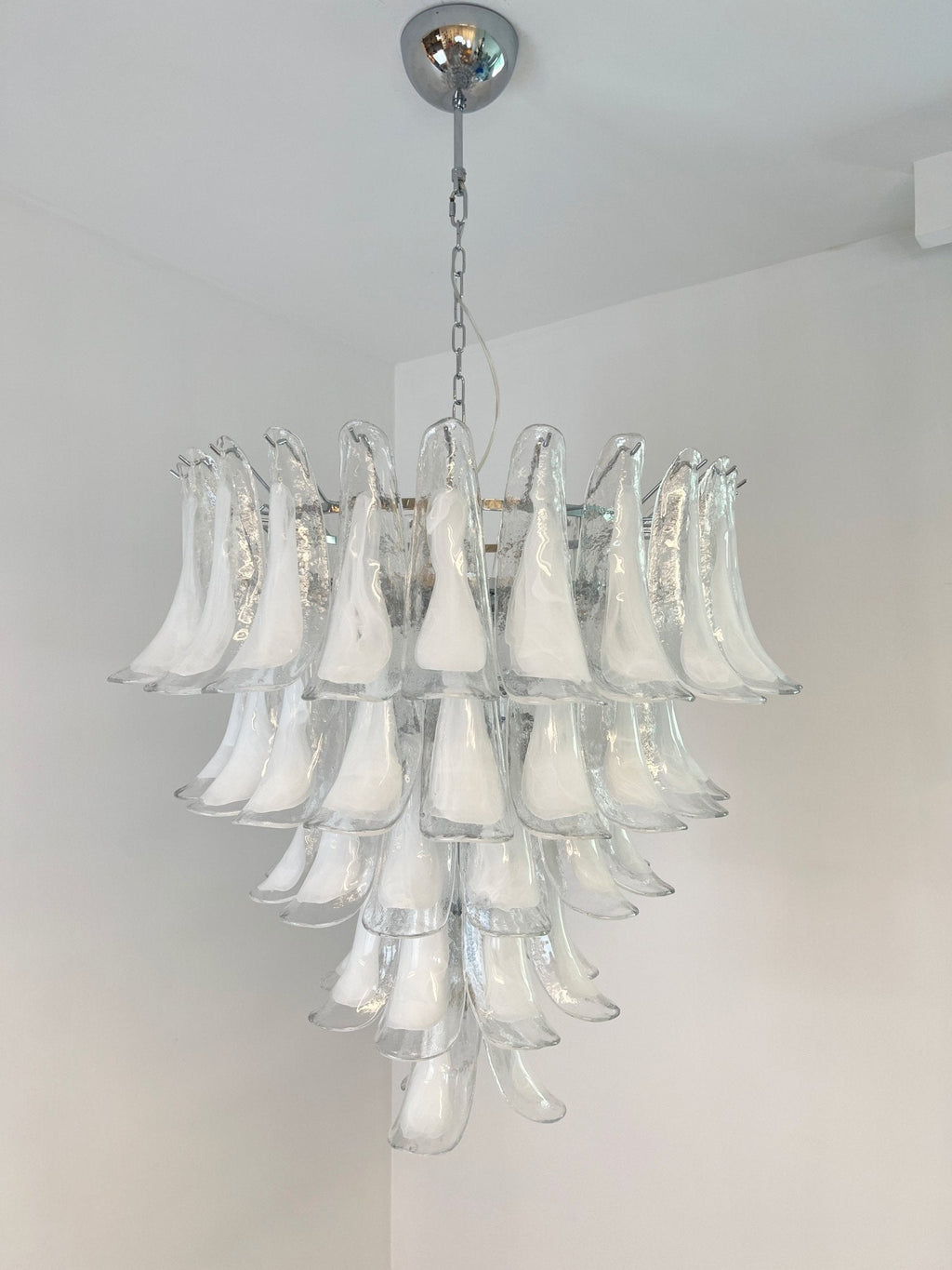 Murano White Glass Petals Chandelier