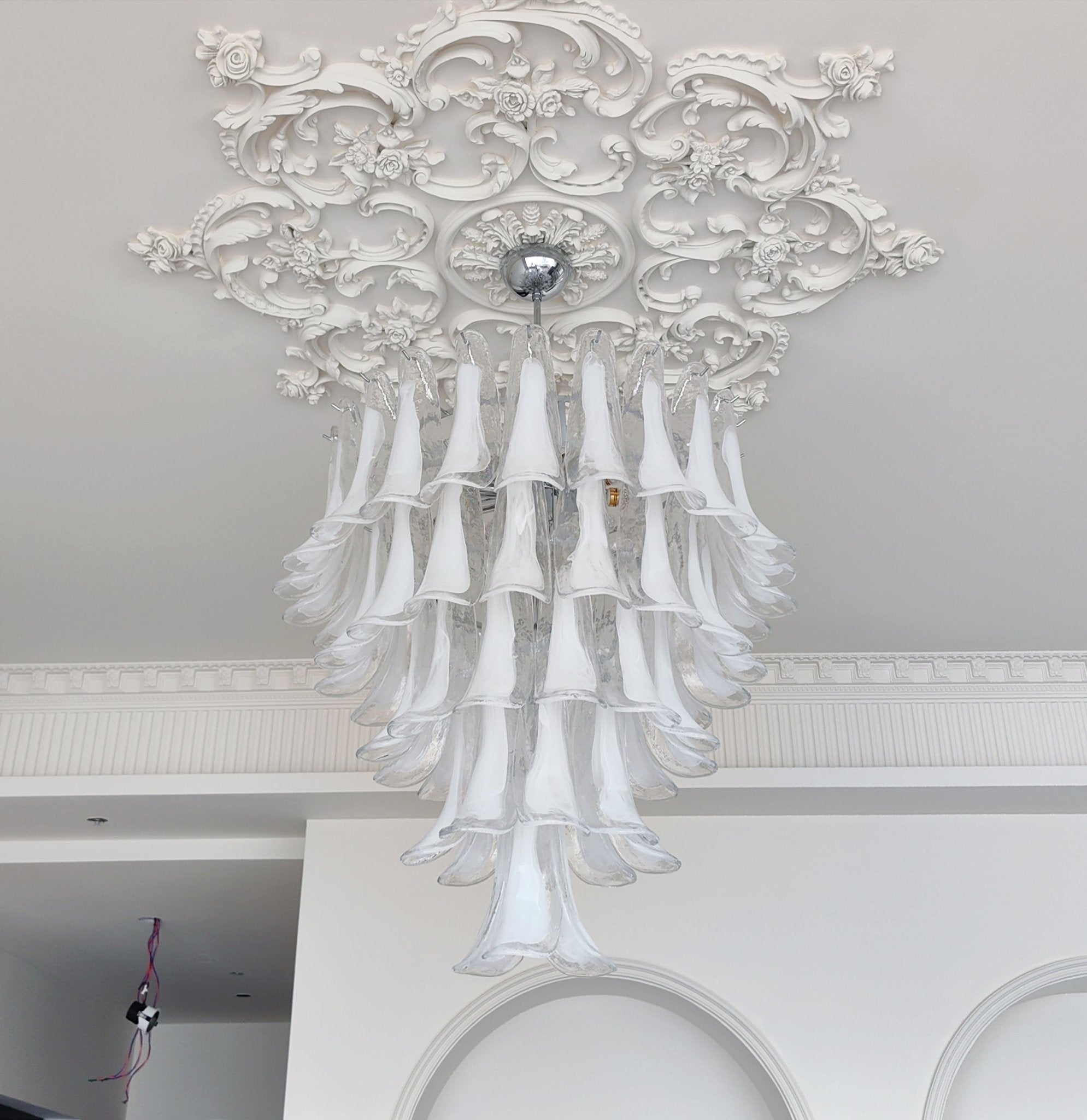 Murano White Glass Petals Chandelier