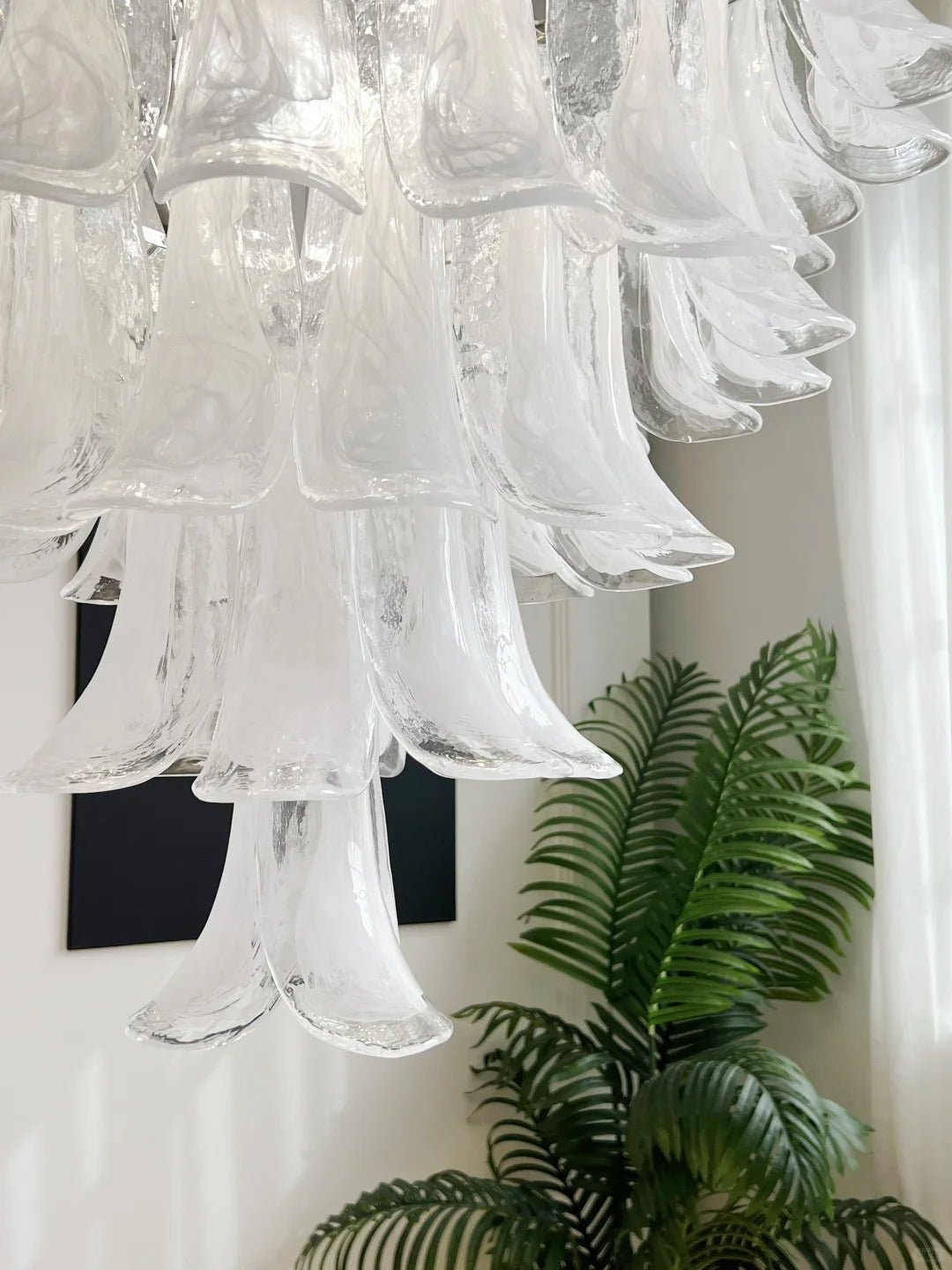 Murano White Glass Petals Chandelier