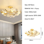 Gold Branches Chandelier with Porcelain Leaves Pendant Light - Luxury Living room Decor