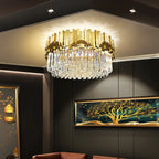 Gold Crystal Ceiling Lamp: Modern LED Lighting Fixtures for Luxurious Living Rooms.