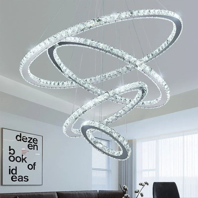 Gold Gloss LED Crystal Ring Chandelier for Modern Luxury Living Room