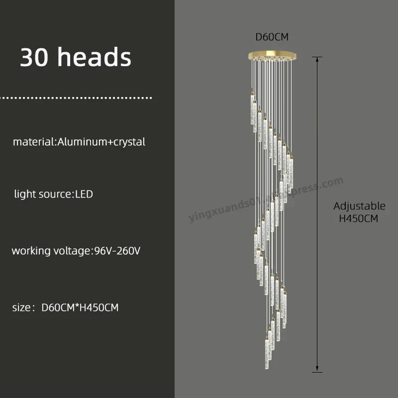 Golden LED Crystal Chandelier for Living Room Staircase