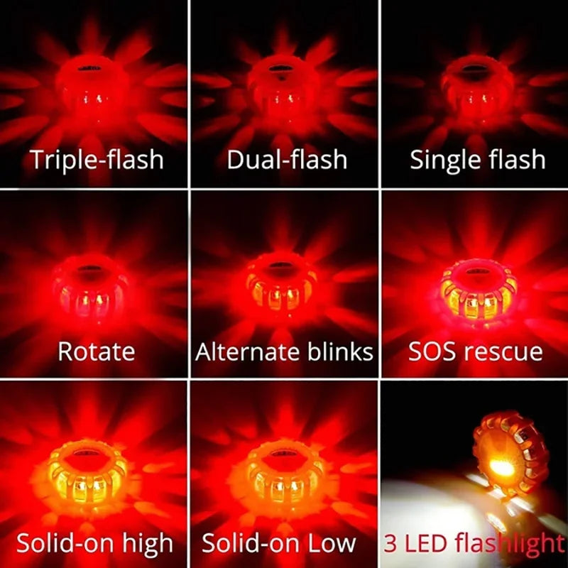 LED Safety Flare Emergency Flashing Strobe Light - 9 Modes - Portable & Rechargeable
