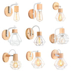 Industrial LED Wood Wall Sconce E27 Retro Bedside Lamp Vintage Indoor Lighting