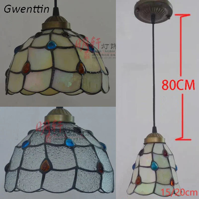 Stained Glass Pteris Pendant Light Chandelier for Dining Room and Bedroom